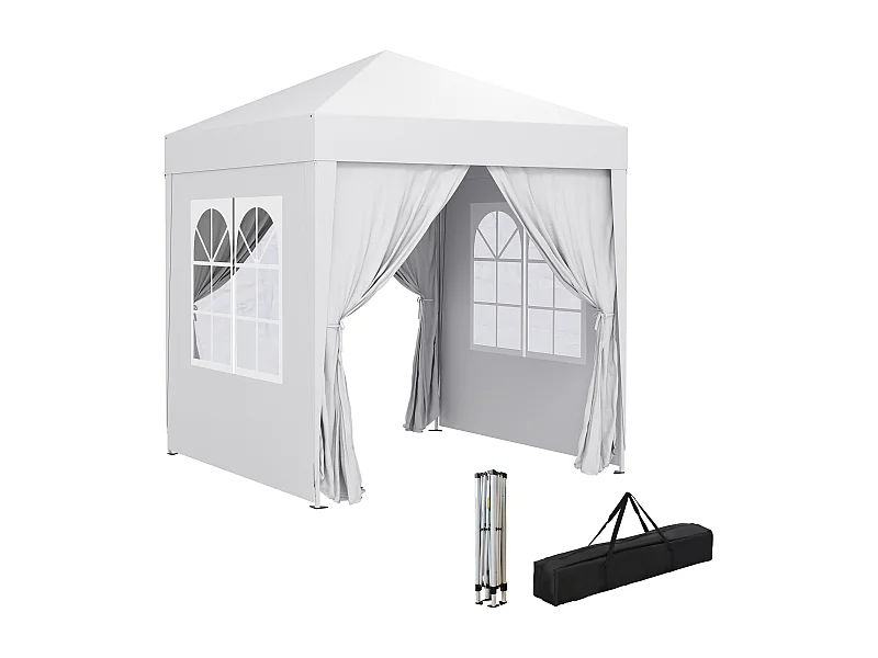 Tonnelle de jardin tente pliante barnum pop-up 2 x 2 m 4 parois latérales amovibles 2 fenêtres sac de transport blanc