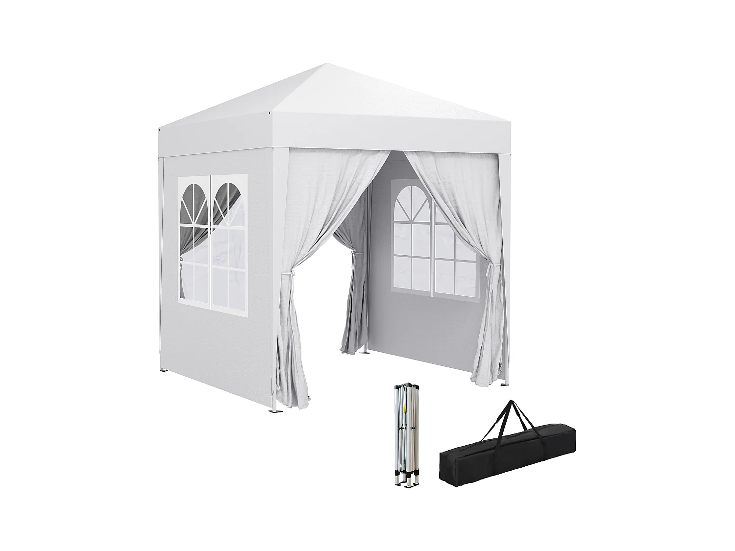 Tonnelle de jardin tente pliante barnum pop-up 2 x 2 m 4 parois latérales amovibles 2 fenêtres sac de transport blanc