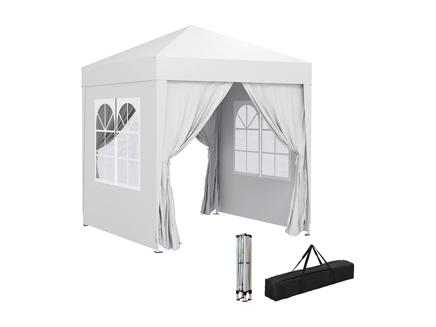 Tonnelle de jardin tente pliante barnum pop-up 2 x 2 m 4 parois latérales amovibles 2 fenêtres sac de transport blanc