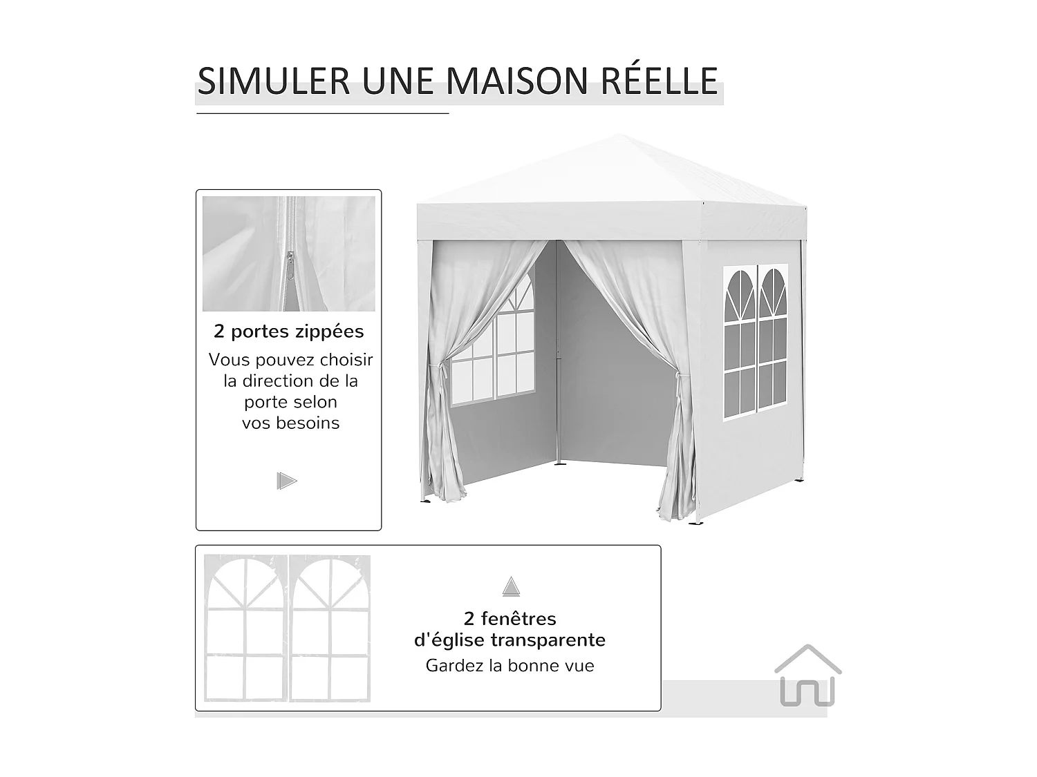 Tonnelle de jardin tente pliante barnum pop-up 2 x 2 m 4 parois latérales amovibles 2 fenêtres sac de transport blanc