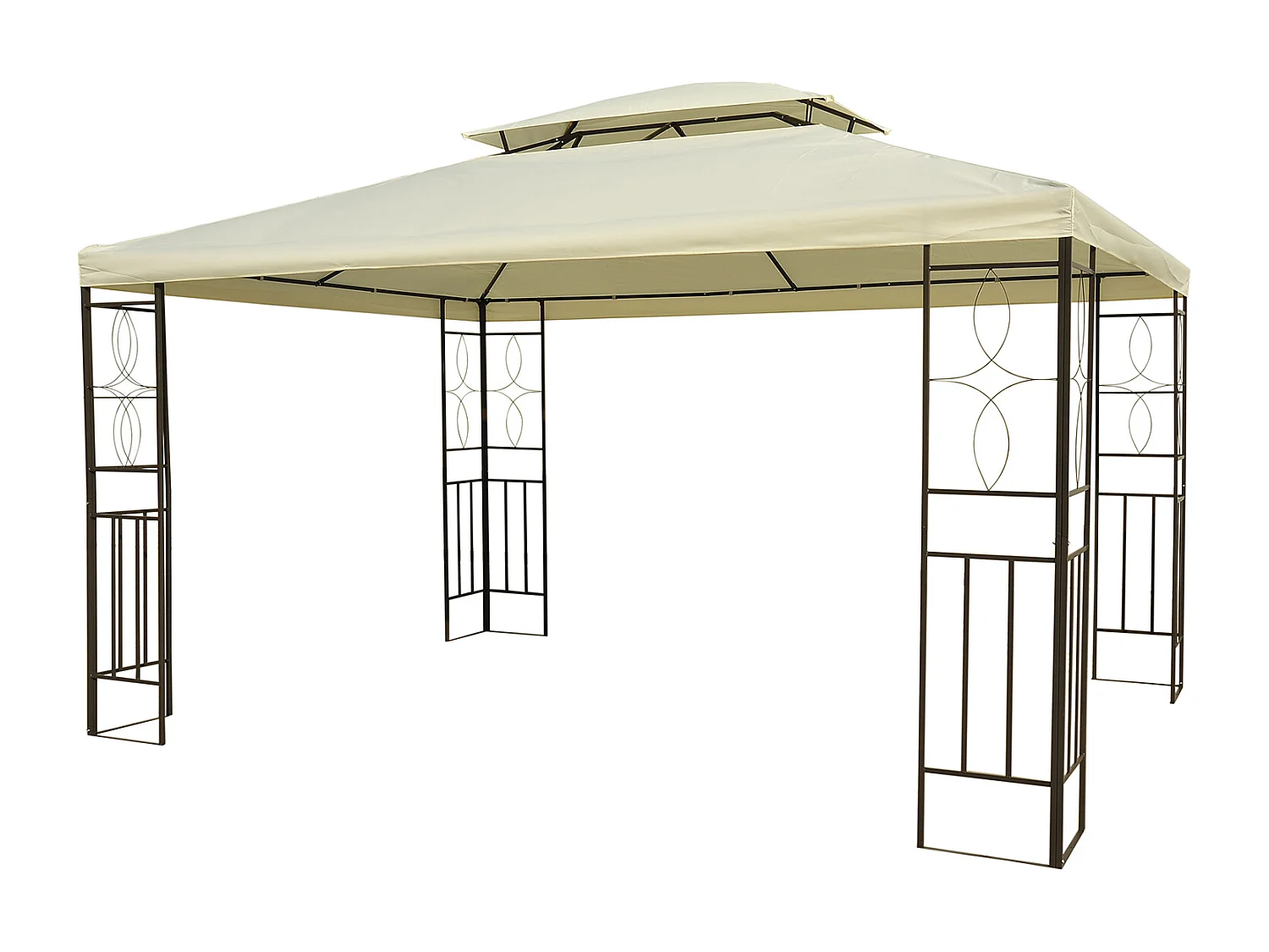 HOMCOM Tonnelle Pavillon de jardin barnum style colonial double toit 4 x 3 m acier crème