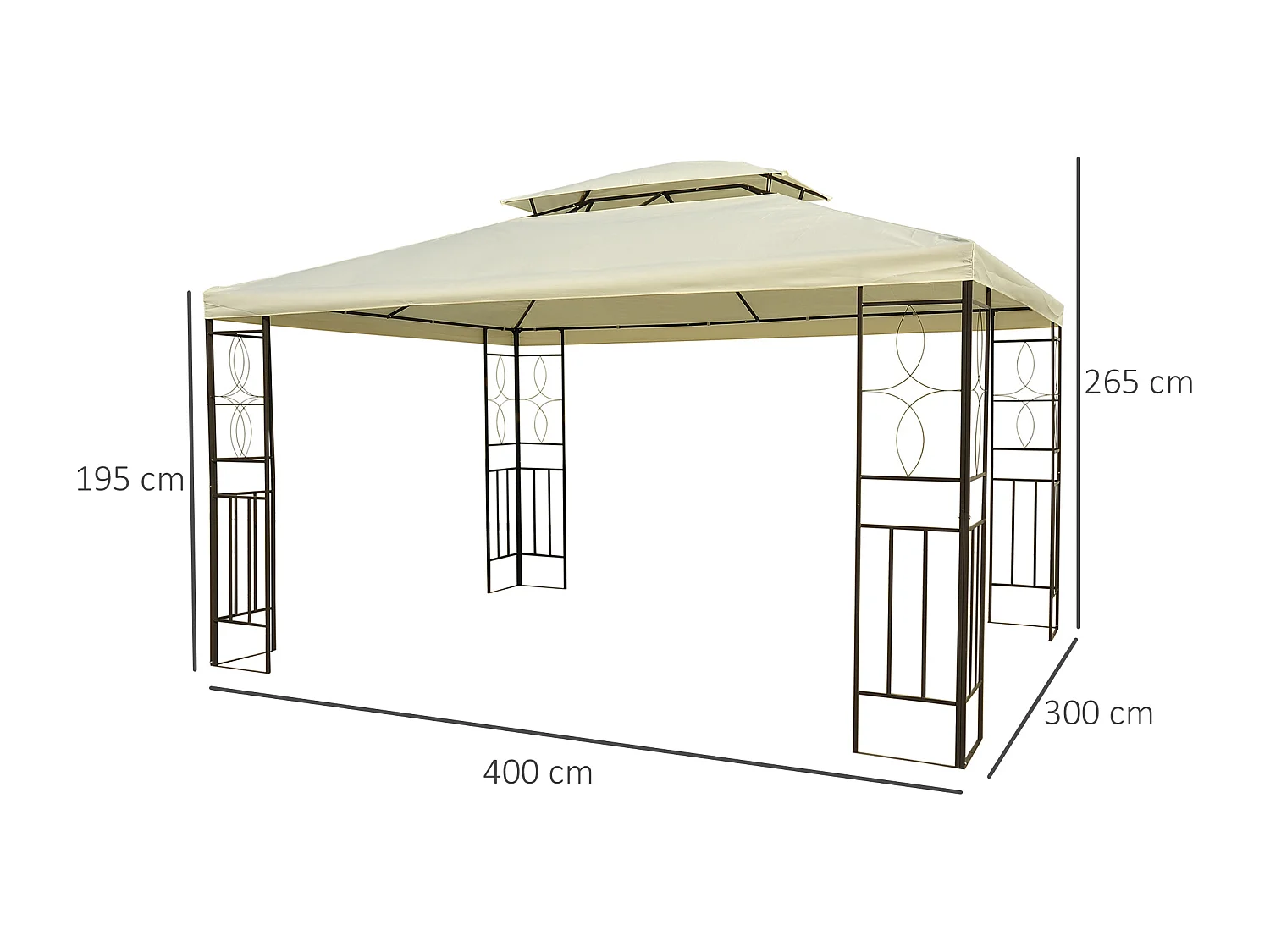 HOMCOM Tonnelle Pavillon de jardin barnum style colonial double toit 4 x 3 m acier crème