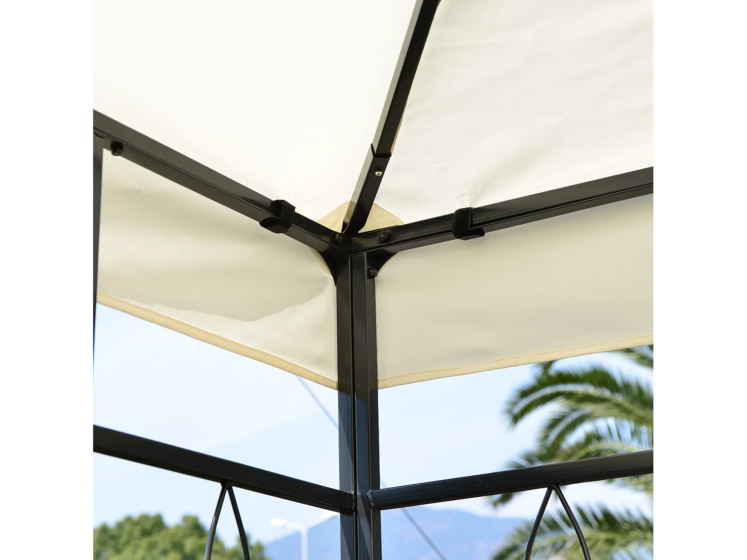 HOMCOM Tonnelle Pavillon de jardin barnum style colonial double toit 4 x 3 m acier crème