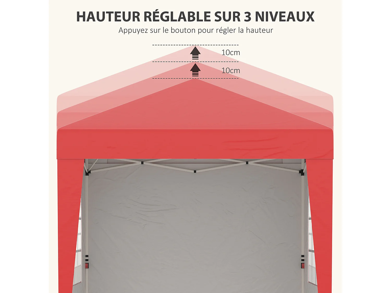 Tonnelle barnum pop-up pliant 2,02L x 2,02l x 2,61H m sacs de lestage et transport inclus rouge
