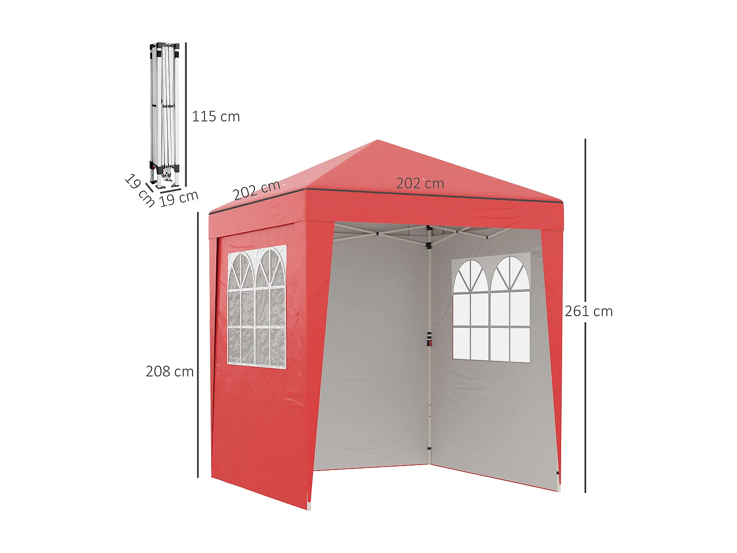 Tonnelle barnum pop-up pliant 2,02L x 2,02l x 2,61H m sacs de lestage et transport inclus rouge