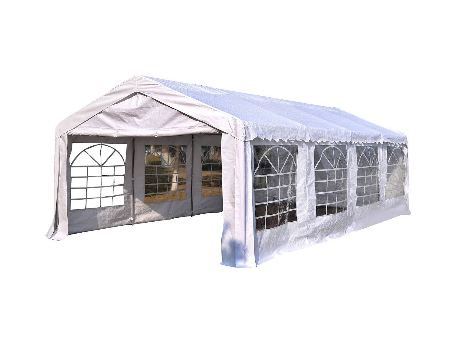 Tente barnum tonnelle de réception 798L x 392l x 280H cm polyéthylène imperméable 8 fenêtres et acier galvanisé robuste blanc