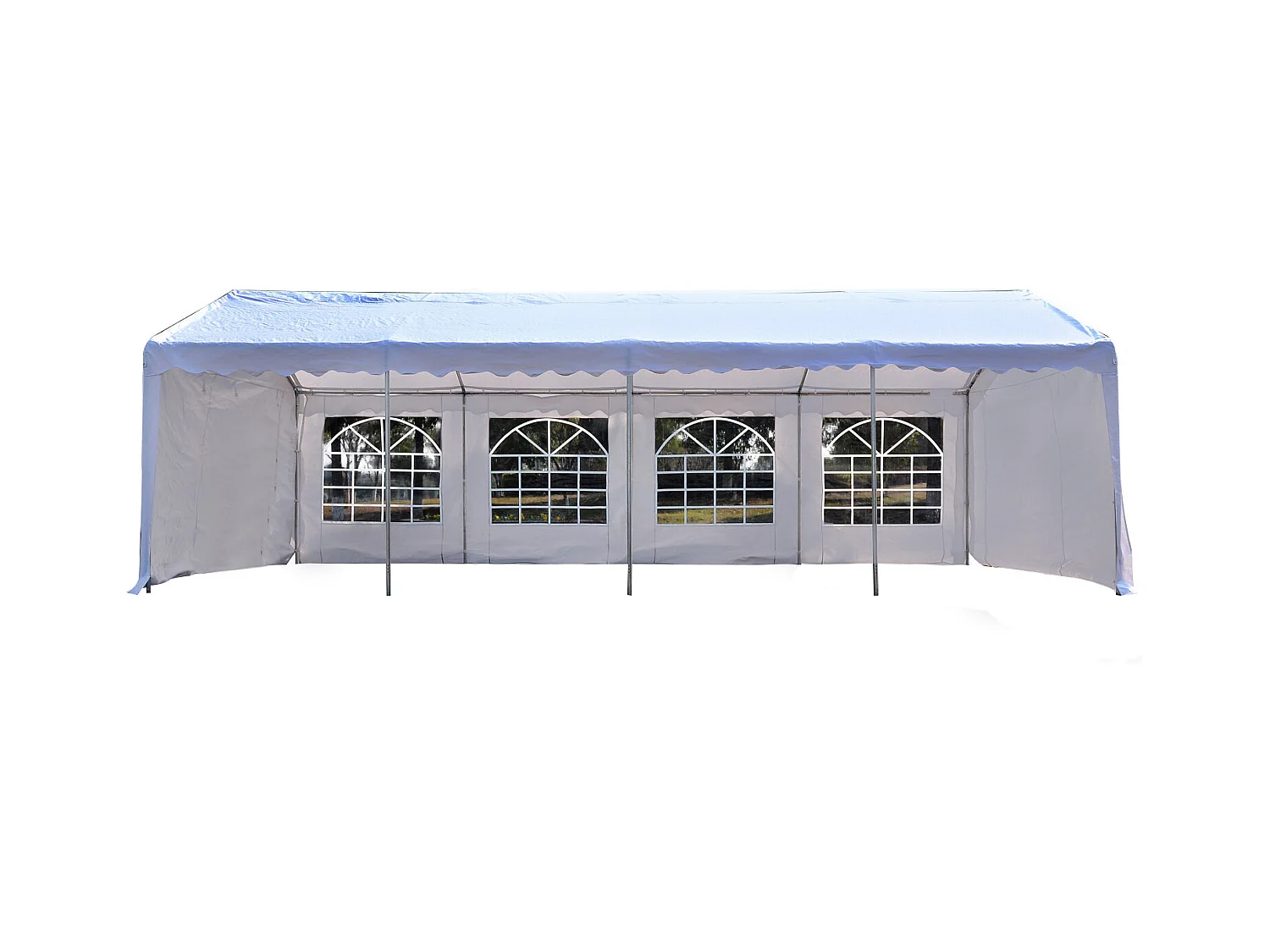 Tente barnum tonnelle de réception 798L x 392l x 280H cm polyéthylène imperméable 8 fenêtres et acier galvanisé robuste blanc