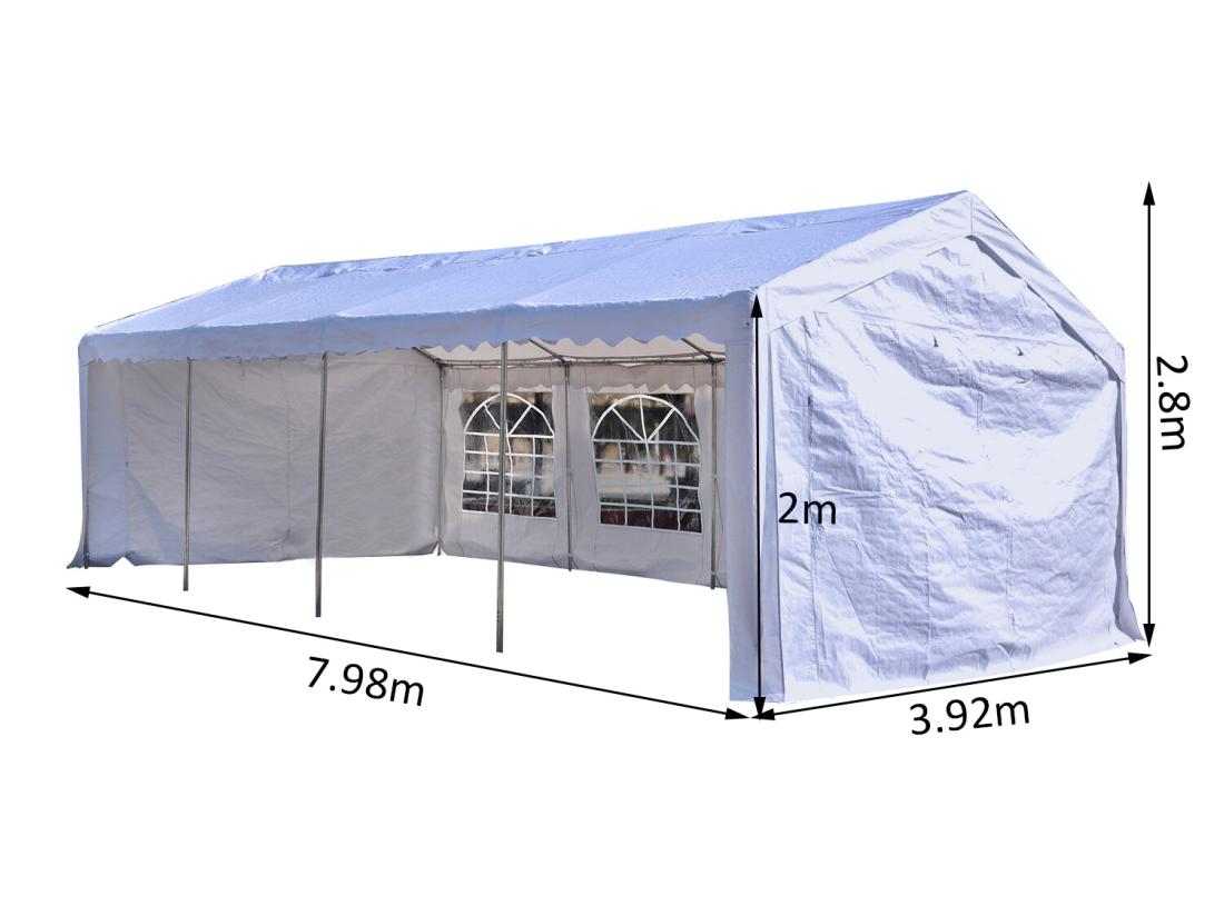 vente unique Tente barnum tonnelle de réception 798L x 392l x 280H cm polyéthylène imperméable 8 fenêtres et acier galvanisé robuste blanc