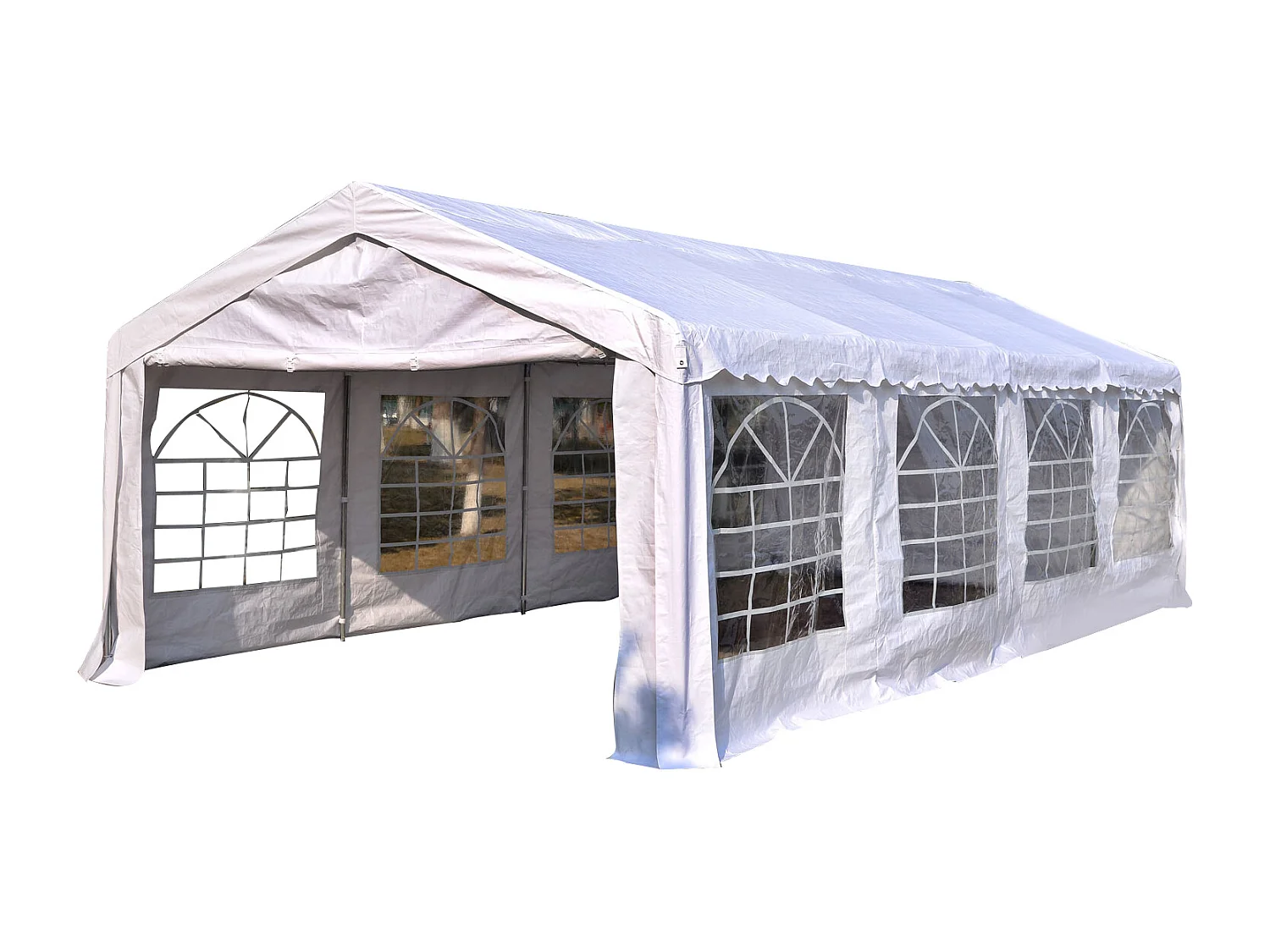 Tente barnum tonnelle de réception 798L x 392l x 280H cm polyéthylène imperméable 8 fenêtres et acier galvanisé robuste blanc