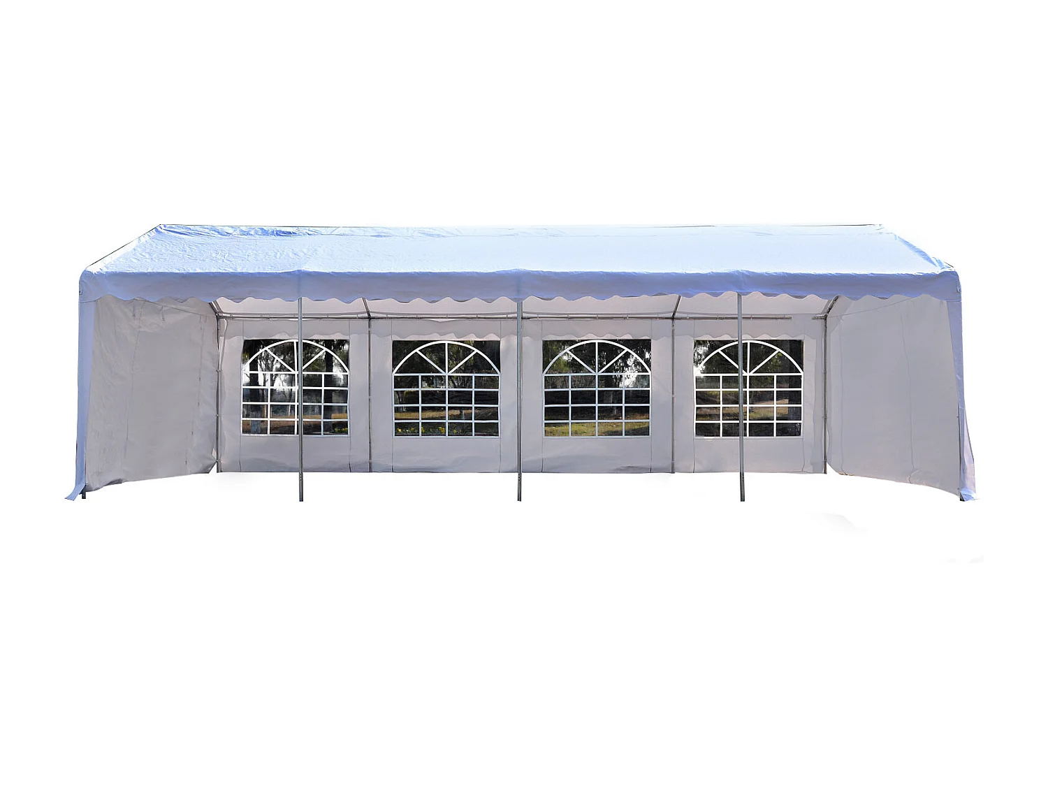 Tente barnum tonnelle de réception 798L x 392l x 280H cm polyéthylène imperméable 8 fenêtres et acier galvanisé robuste blanc