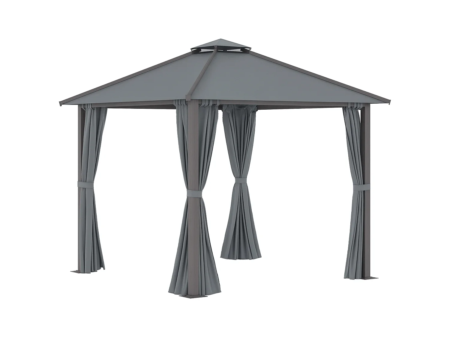 Pavillon de jardin style contemporain - barnum avec rideaux - dim. 2,96L x 2,96l x 2,8H m - alu. polyester gris