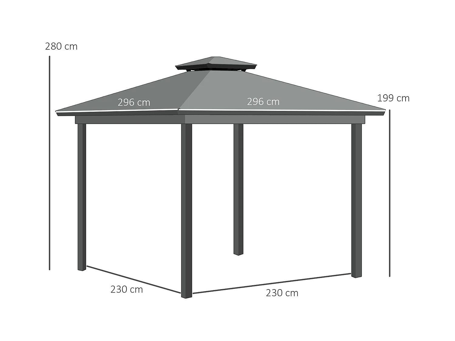Pavillon de jardin style contemporain - barnum avec rideaux - dim. 2,96L x 2,96l x 2,8H m - alu. polyester gris