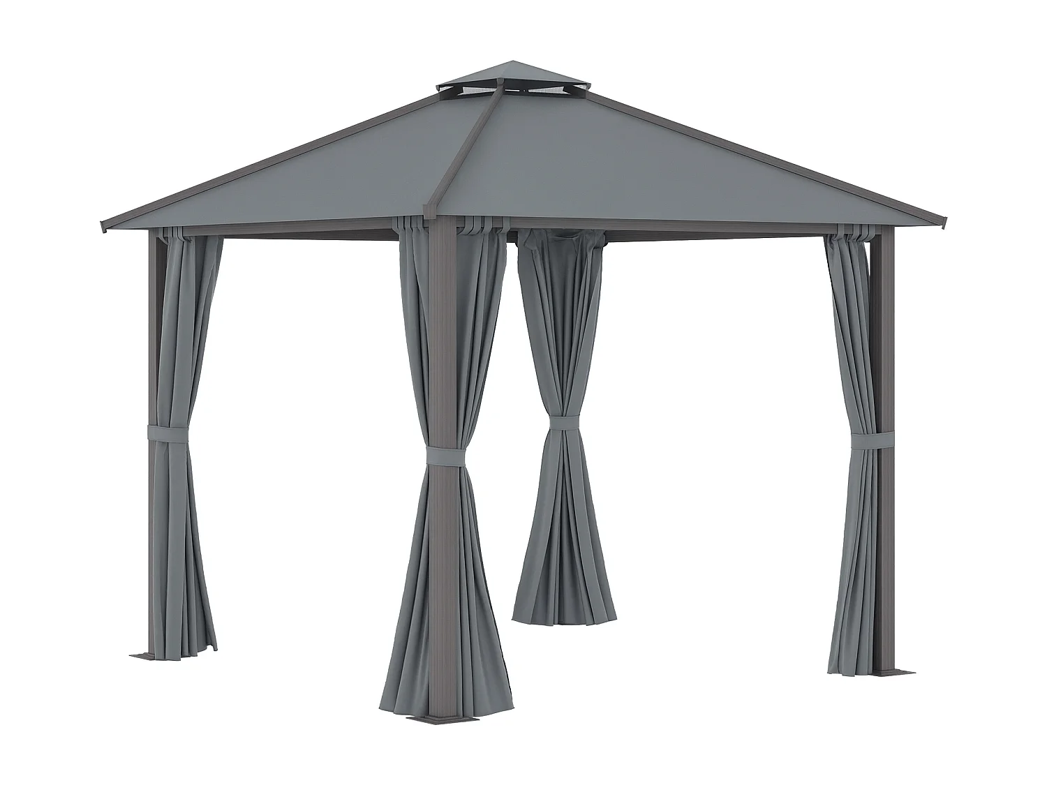 Pavillon de jardin style contemporain - barnum avec rideaux - dim. 2,96L x 2,96l x 2,8H m - alu. polyester gris