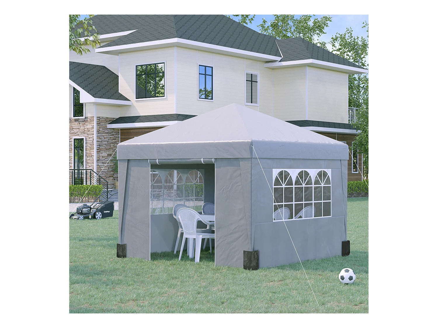 Tonnelle barnum pop-up pliant 2,98L x 2,98l x 2,75H m sacs de lestage et transport inclus gris