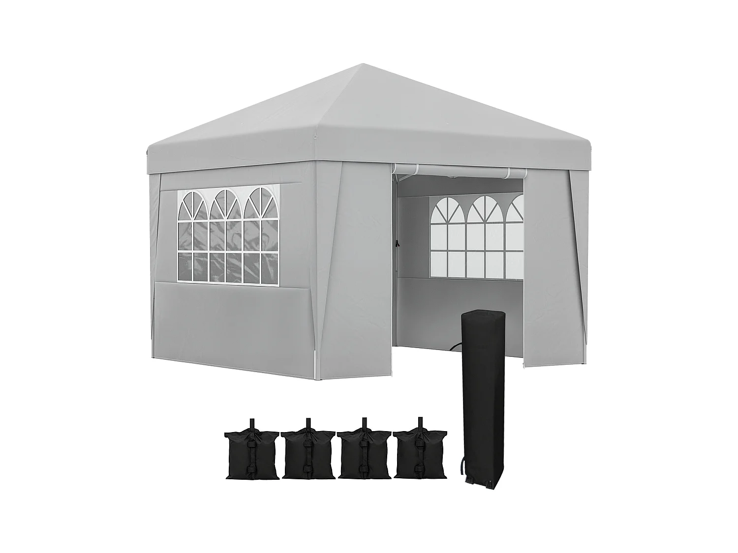 Tonnelle barnum pop-up pliant 2,98L x 2,98l x 2,75H m sacs de lestage et transport inclus gris