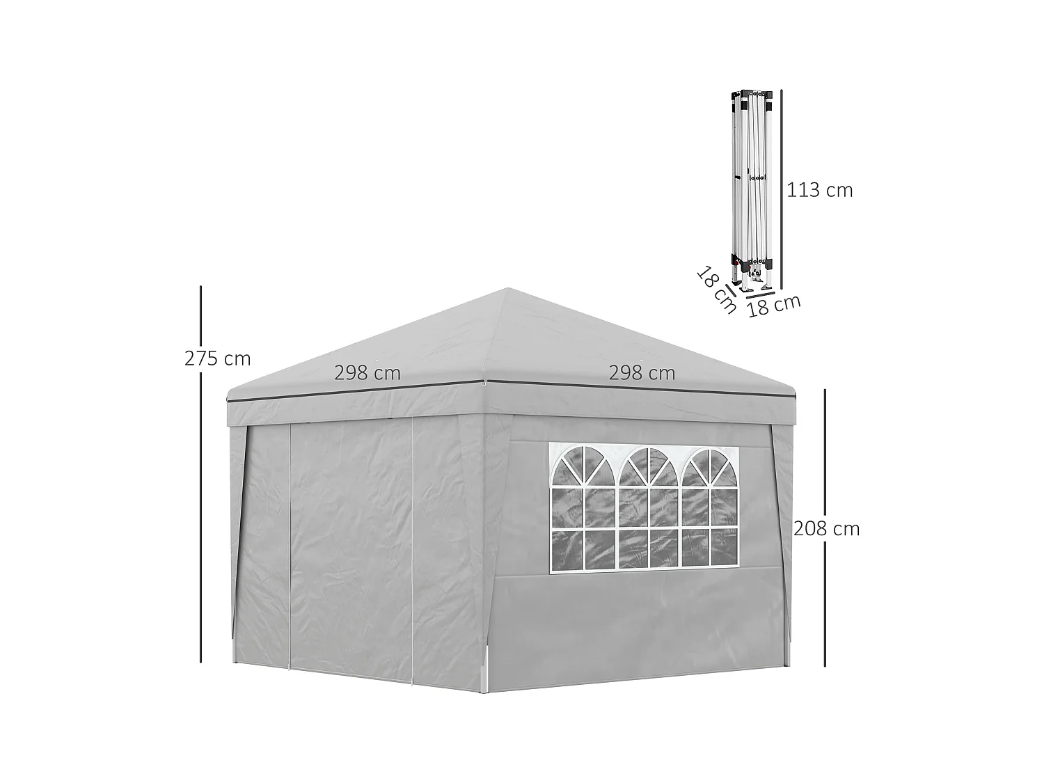 Tonnelle barnum pop-up pliant 2,98L x 2,98l x 2,75H m sacs de lestage et transport inclus gris