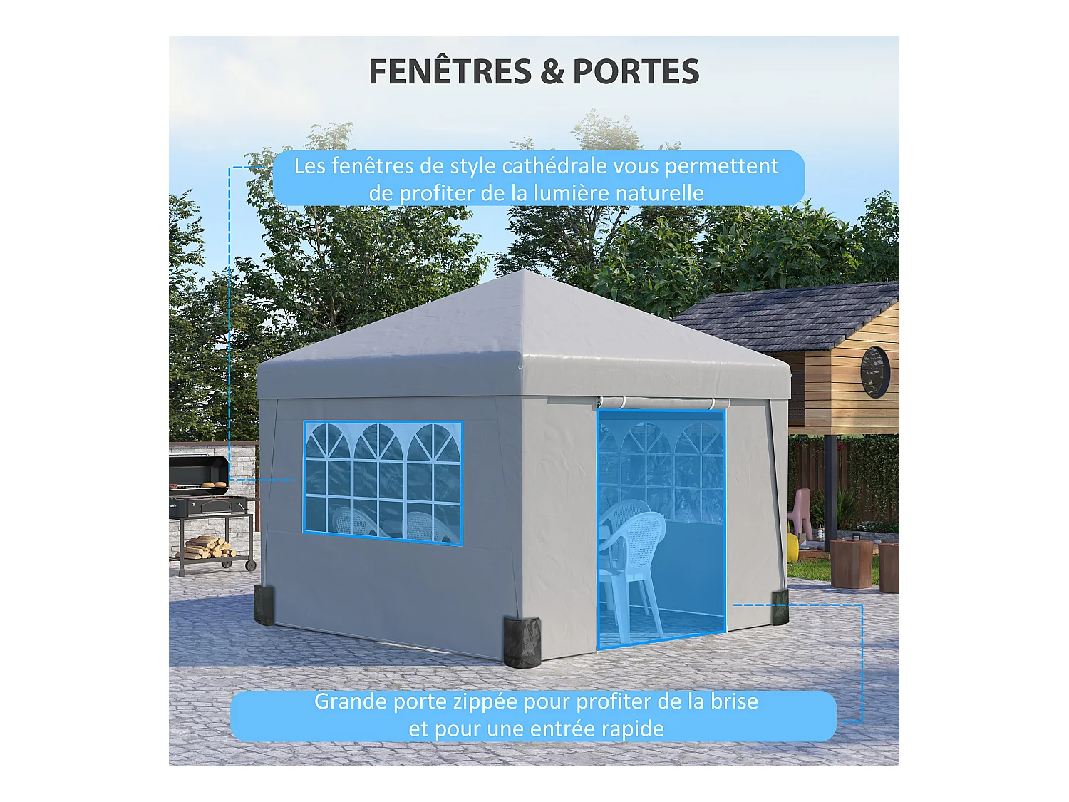 Tonnelle barnum pop-up pliant 2,98L x 2,98l x 2,75H m sacs de lestage et transport inclus gris