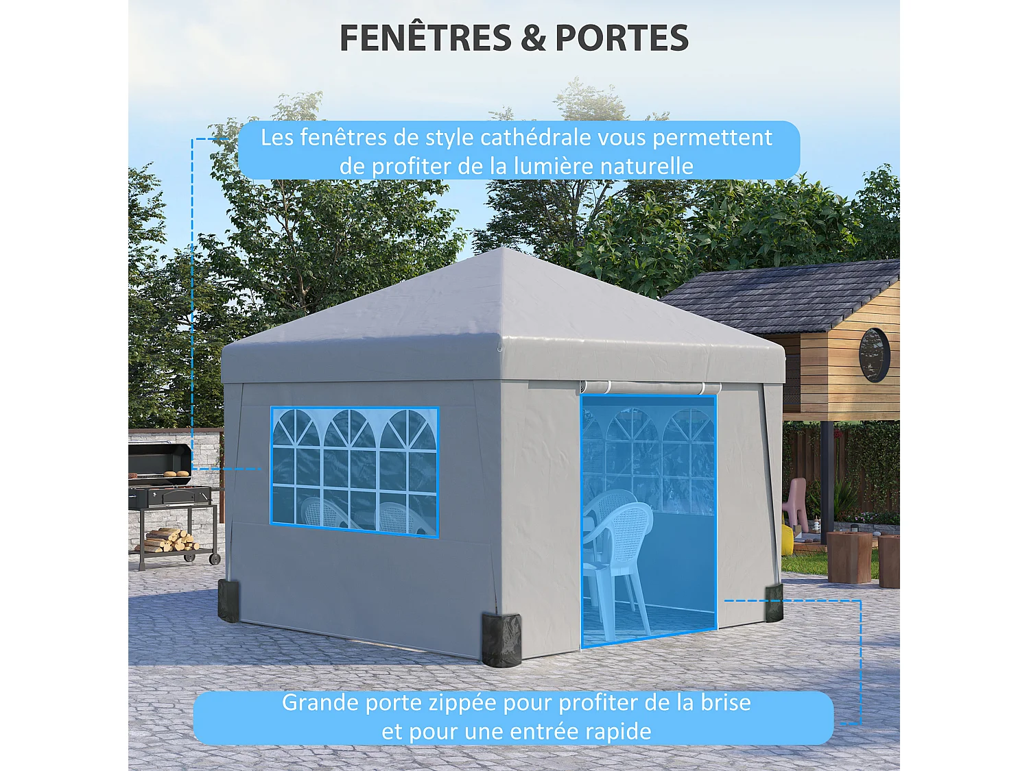Tonnelle barnum pop-up pliant 2,98L x 2,98l x 2,75H m sacs de lestage et transport inclus gris
