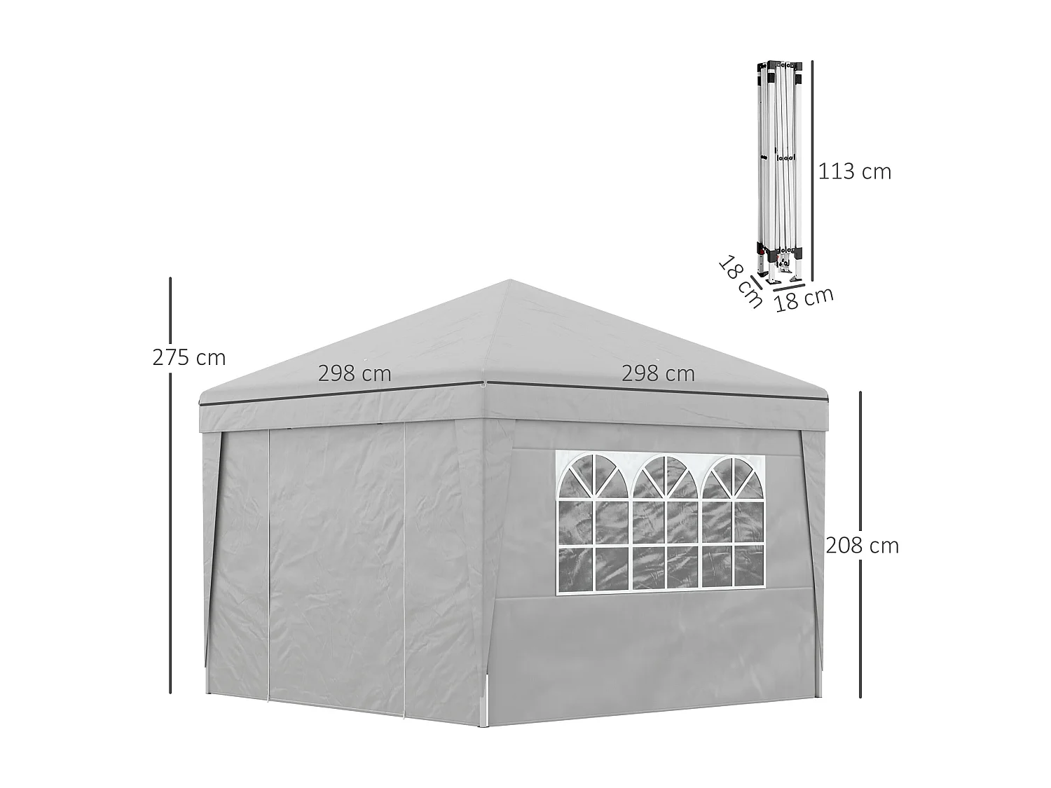 Tonnelle barnum pop-up pliant 2,98L x 2,98l x 2,75H m sacs de lestage et transport inclus gris