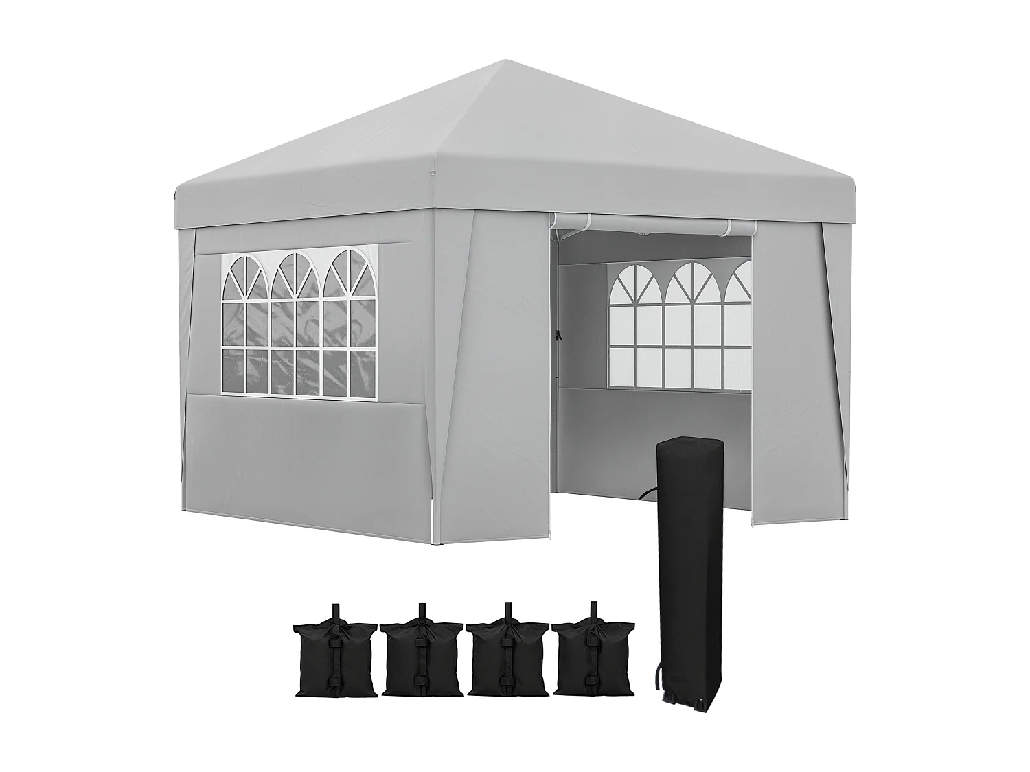 Tonnelle barnum pop-up pliant 2,98L x 2,98l x 2,75H m sacs de lestage et transport inclus gris