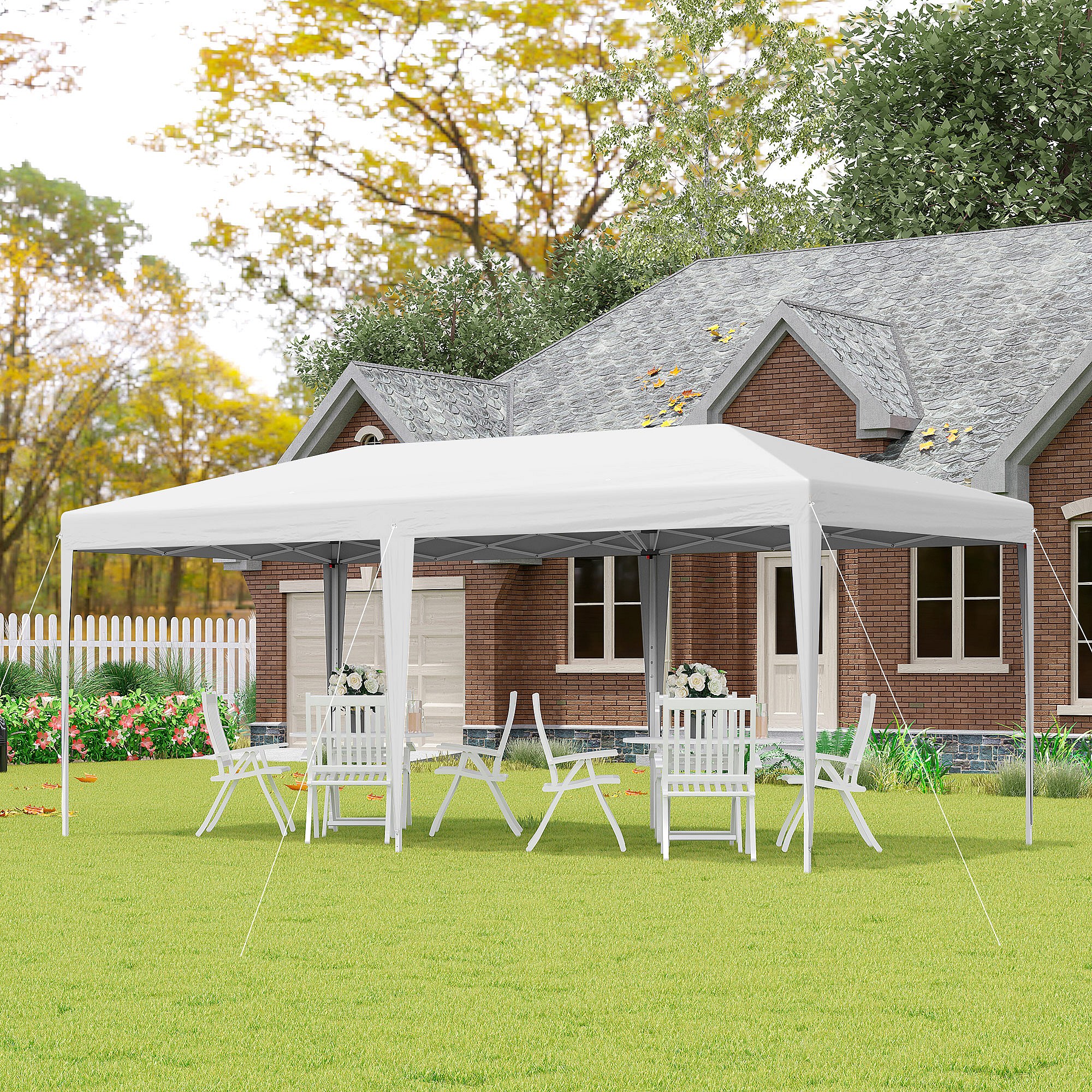 Tonnelle Jardin Outsunny 4x4m - Barnum Pop-Up Avec Moustiquaires Et Toit Double