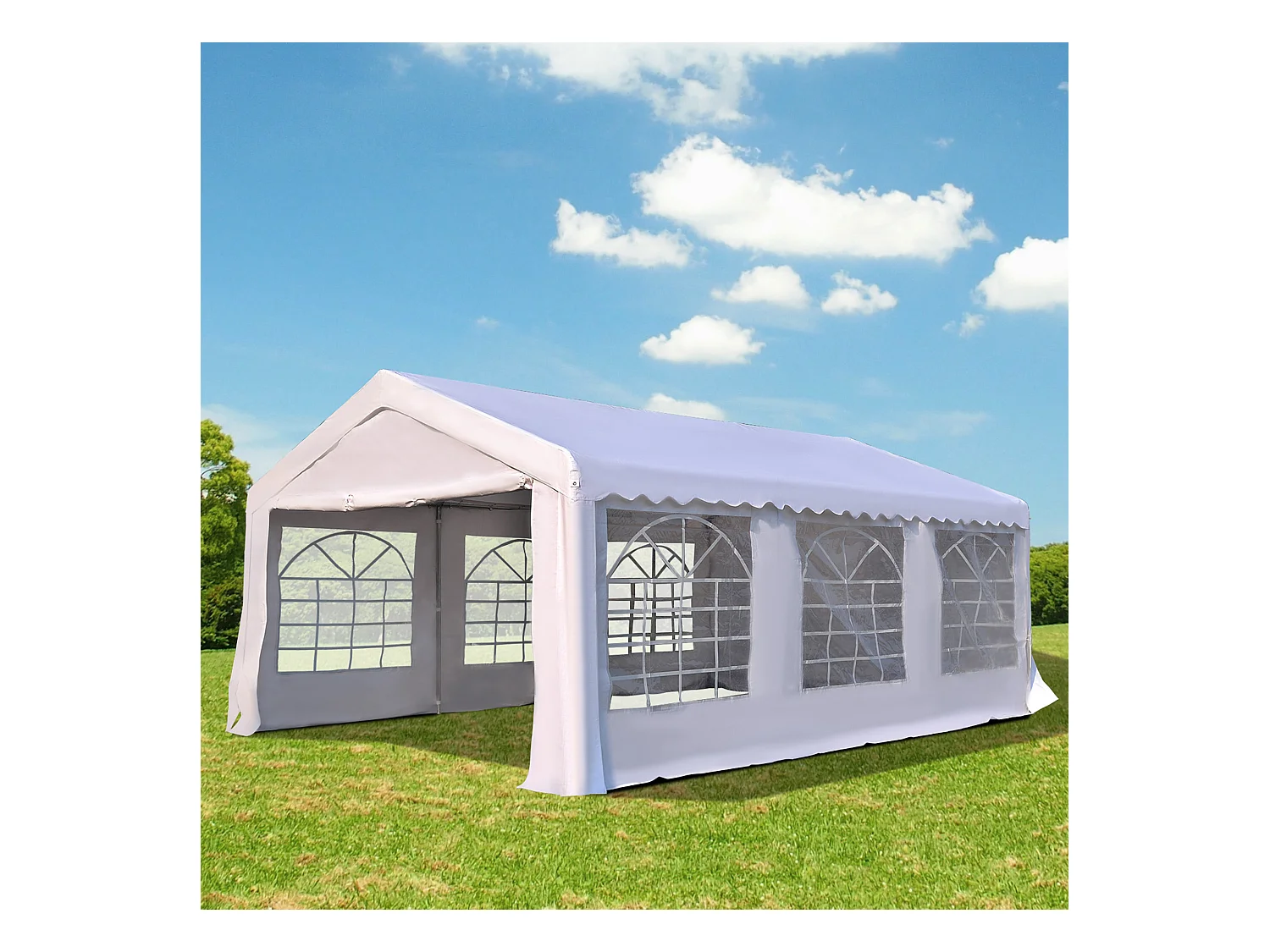 Tente de réception tonnelle de jardin 4 parois amovibles portes zippées idéal pour fête mariage soirée 6 x 4 x 2,8 m acier toile polyéthylène 180 g/m² blanc