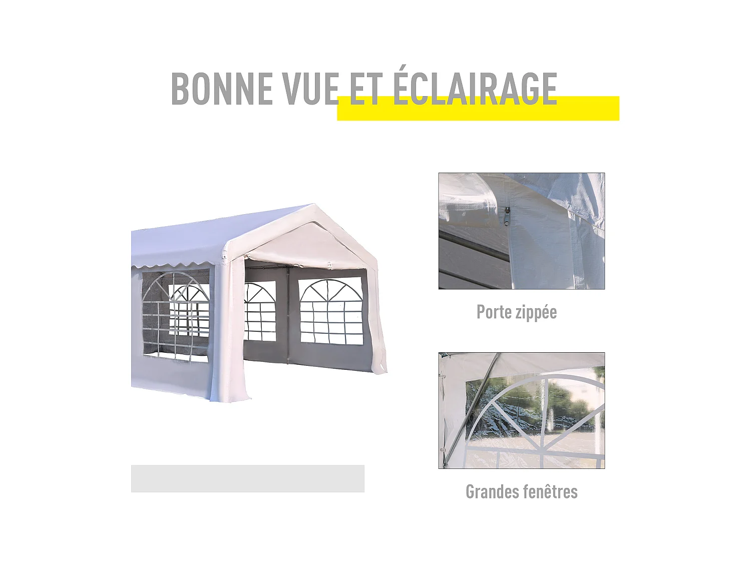 Tente de réception tonnelle de jardin 4 parois amovibles portes zippées idéal pour fête mariage soirée 6 x 4 x 2,8 m acier toile polyéthylène 180 g/m² blanc