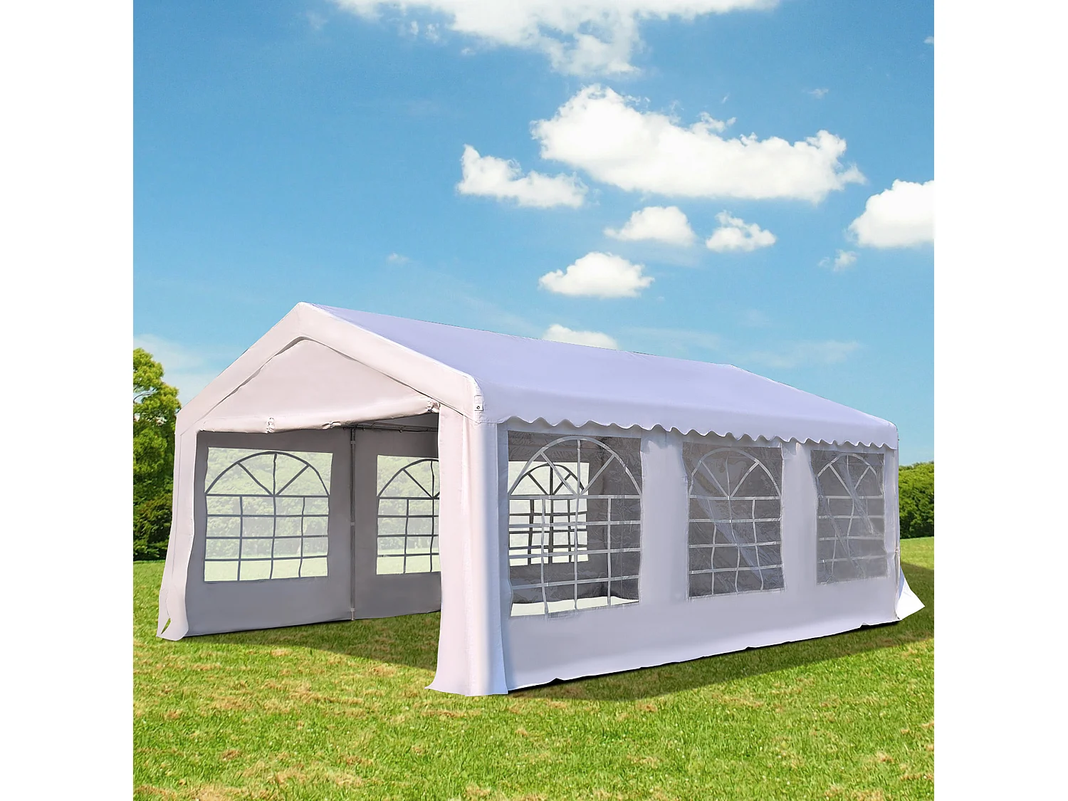 Tente de réception tonnelle de jardin 4 parois amovibles portes zippées idéal pour fête mariage soirée 6 x 4 x 2,8 m acier toile polyéthylène 180 g/m² blanc