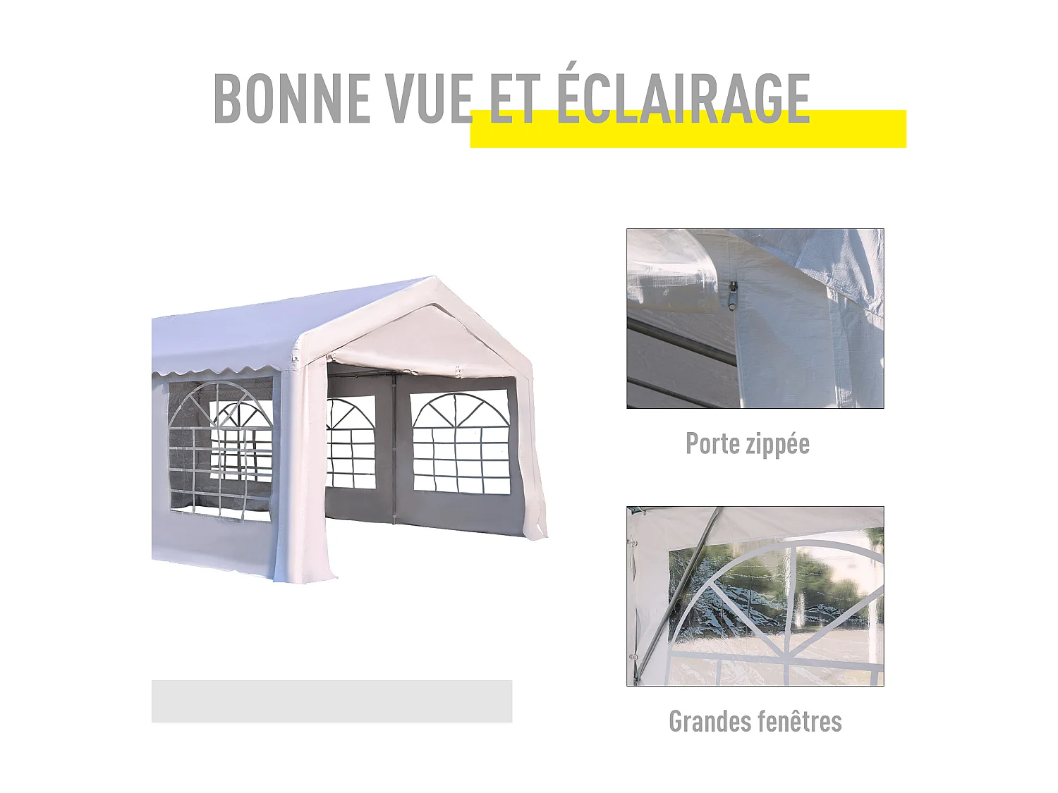 Tente de réception tonnelle de jardin 4 parois amovibles portes zippées idéal pour fête mariage soirée 6 x 4 x 2,8 m acier toile polyéthylène 180 g/m² blanc