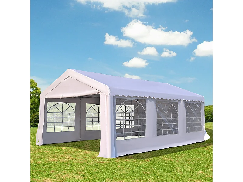 Tente de réception tonnelle de jardin 4 parois amovibles portes zippées idéal pour fête mariage soirée 6 x 4 x 2,8 m acier toile polyéthylène 180 g/m² blanc