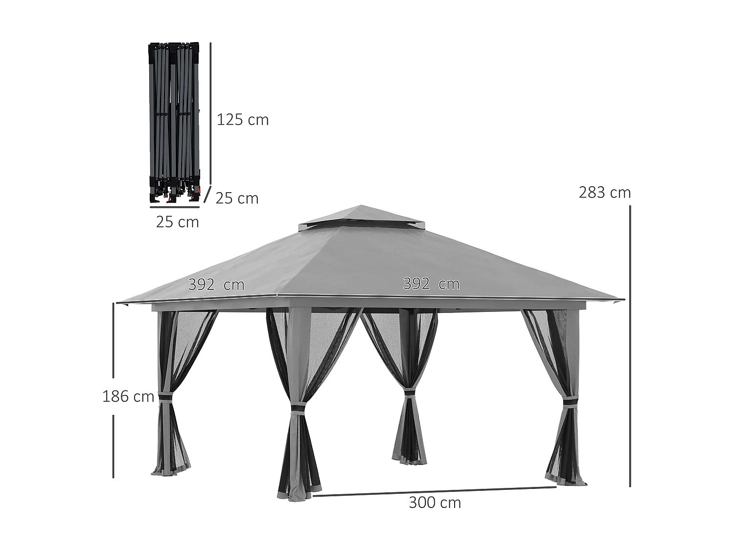 Tonnelle barnum de jardin pop-up pliant 3,92L x 3,92l x 2,83H m sacs de lestage et transport inclus gris