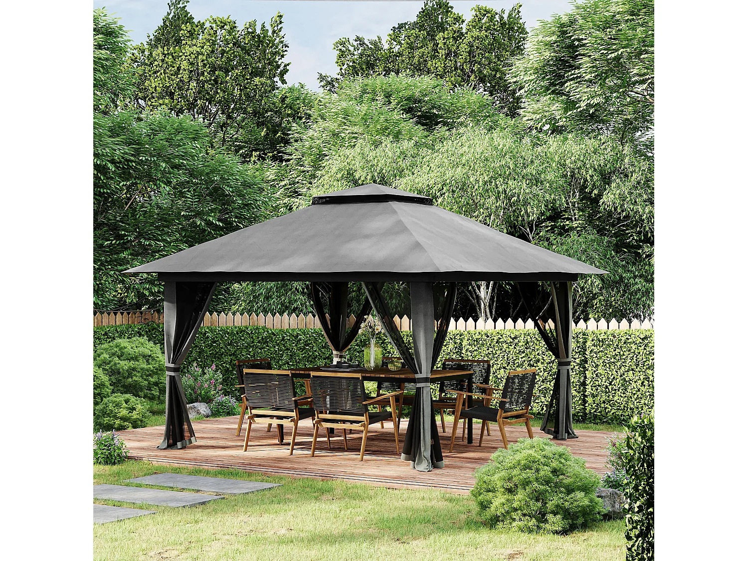 Tonnelle barnum de jardin pop-up pliant 3,92L x 3,92l x 2,83H m sacs de lestage et transport inclus gris