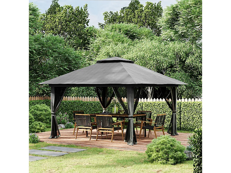 Tonnelle barnum de jardin pop-up pliant 3,92L x 3,92l x 2,83H m sacs de lestage et transport inclus gris