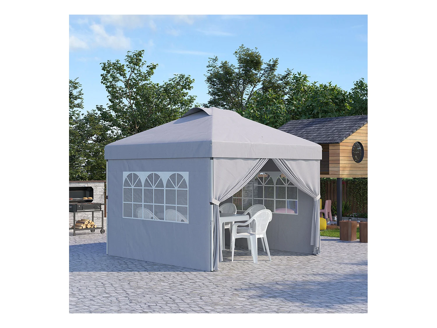 Tonnelle barnum pop-up pliant 2,97L x 2,97l x 2,84H m sac transport inclus gris