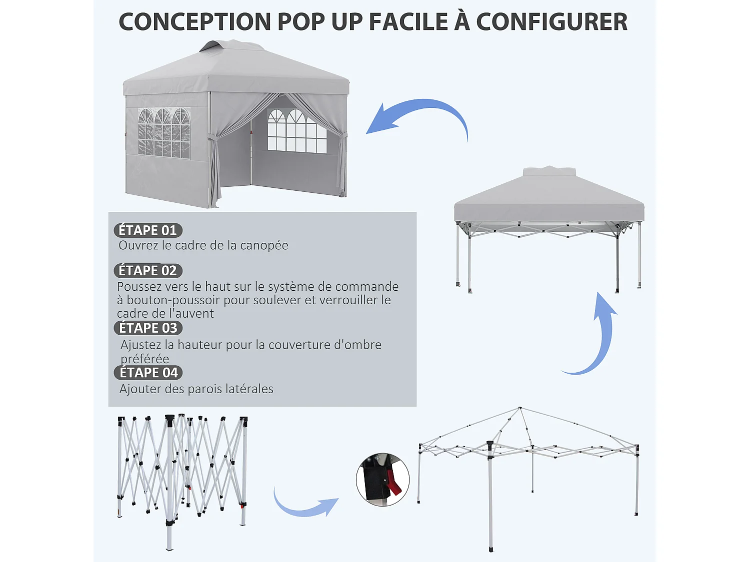 Tonnelle barnum pop-up pliant 2,97L x 2,97l x 2,84H m sac transport inclus gris