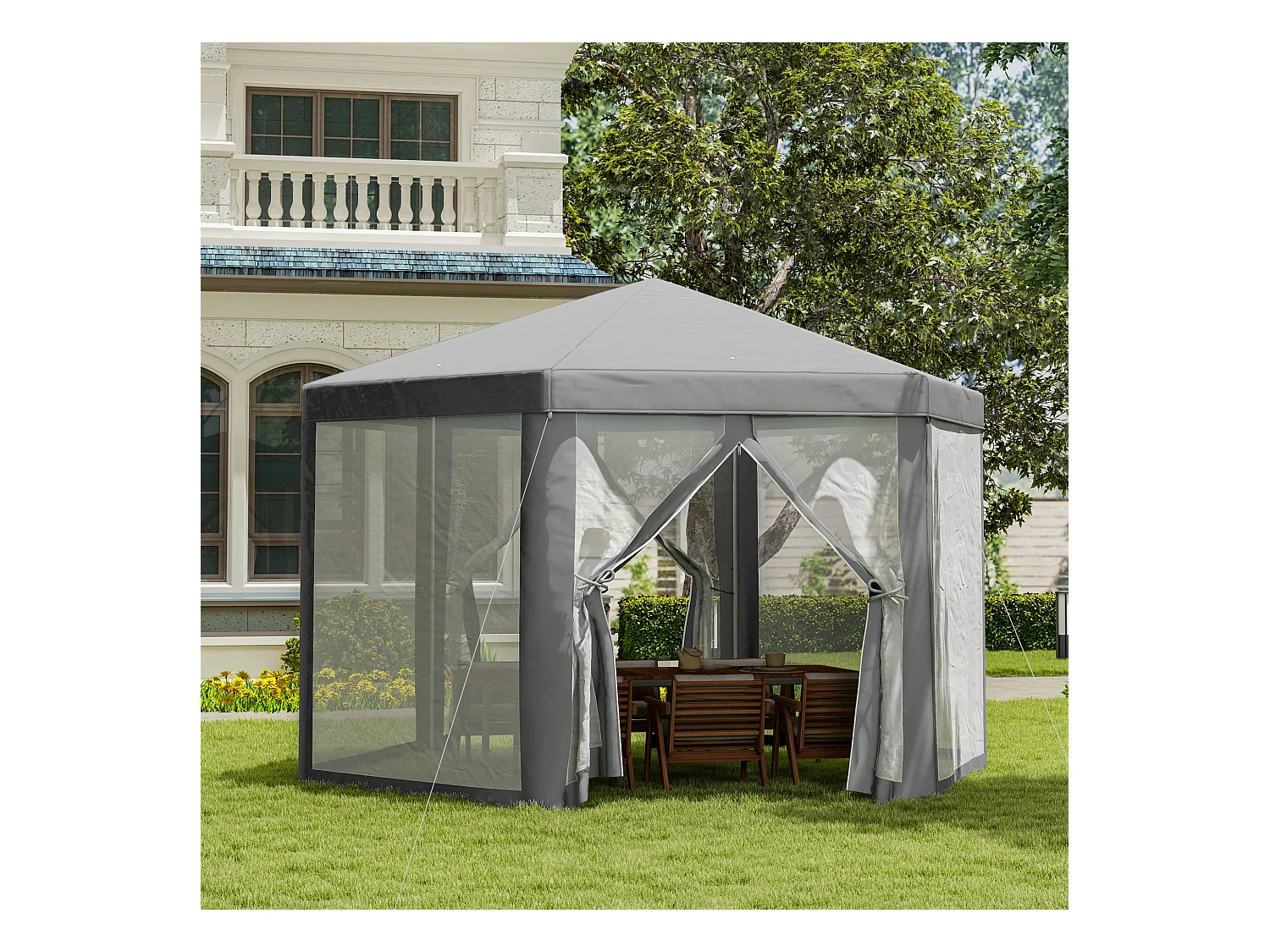 Tonnelle barnum tente de réception hexagonale style cosy métal polyester imperméabilisé surface env. 10 m² gris