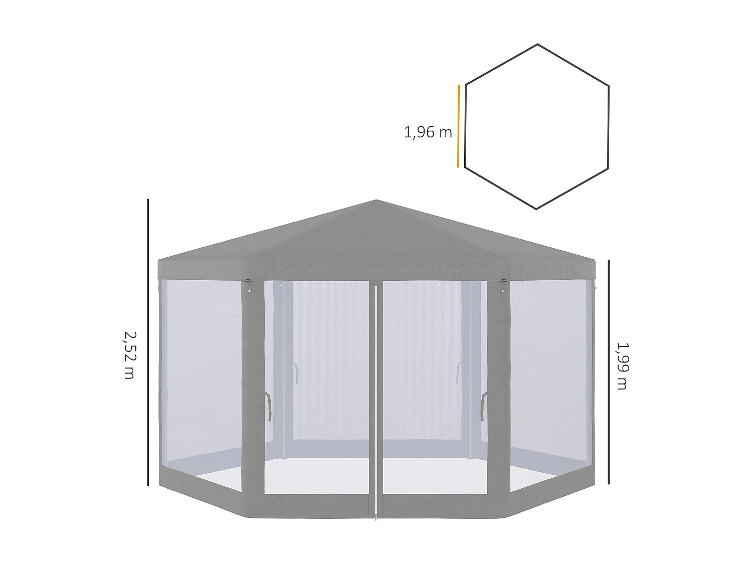 Tonnelle barnum tente de réception hexagonale style cosy métal polyester imperméabilisé surface env. 10 m² gris