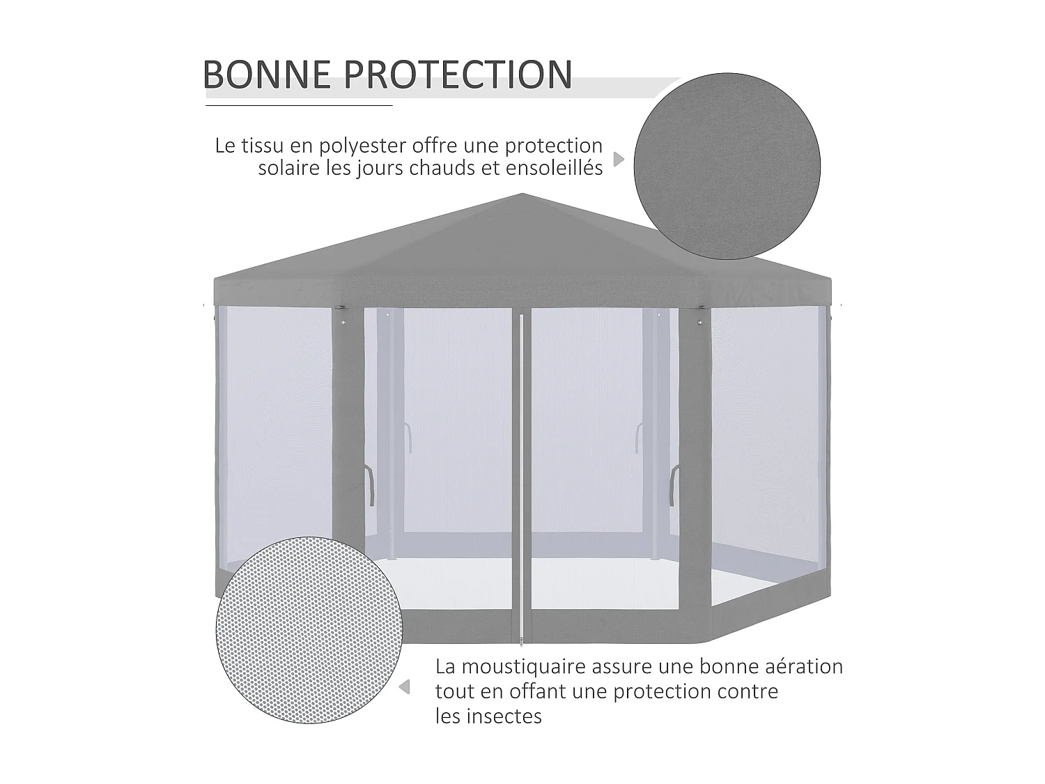 Tonnelle barnum tente de réception hexagonale style cosy métal polyester imperméabilisé surface env. 10 m² gris