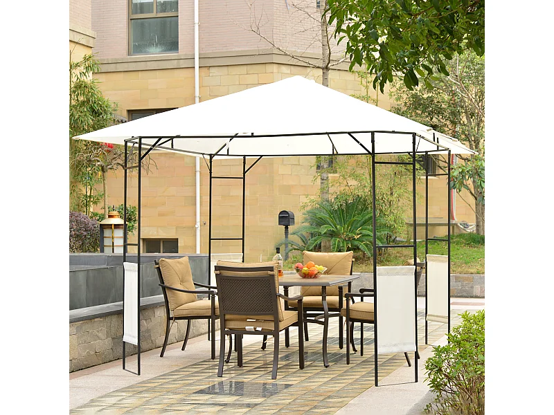 Tonnelle barnum pavillon de jardin dim. 3L x 3l x 2,6H m métal époxy toile polyester haute densité crème