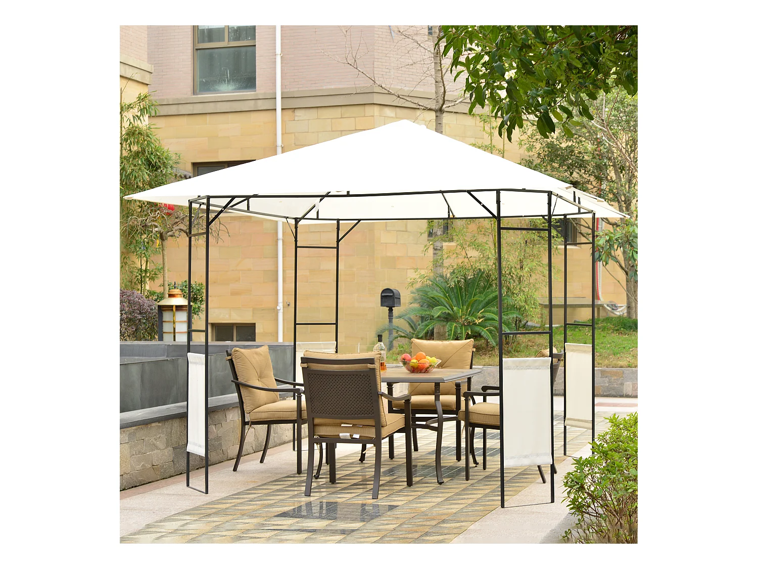 Tonnelle barnum pavillon de jardin dim. 3L x 3l x 2,6H m métal époxy toile polyester haute densité crème