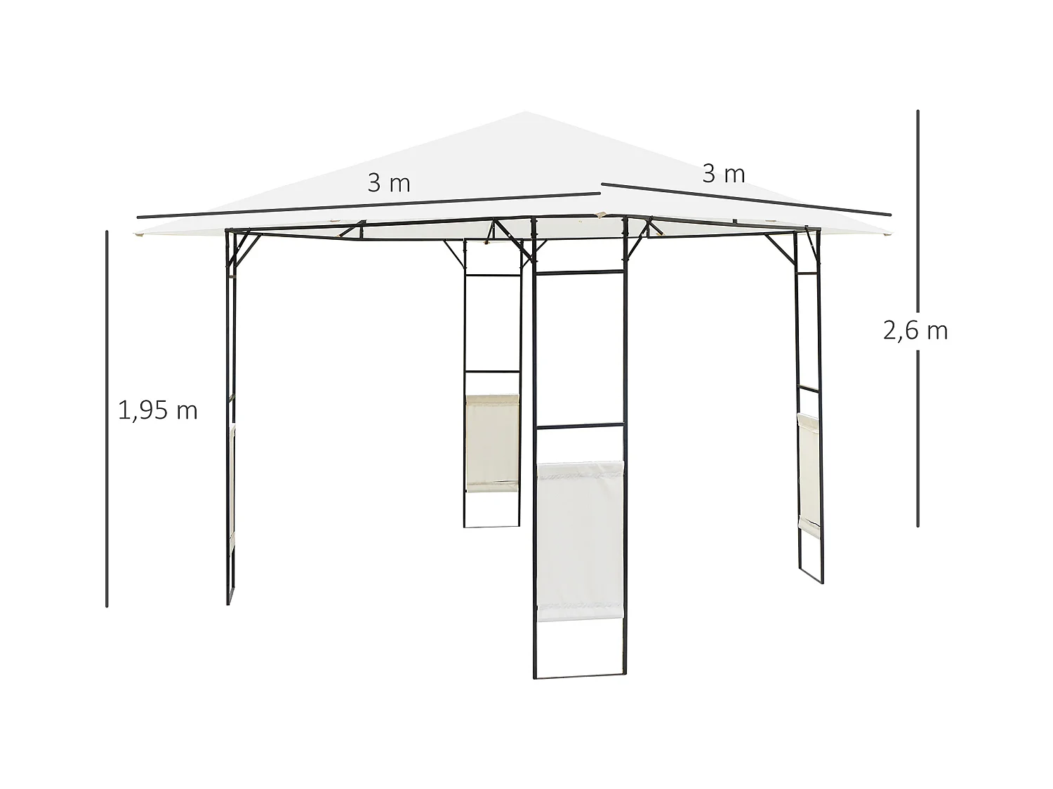 Tonnelle barnum pavillon de jardin dim. 3L x 3l x 2,6H m métal époxy toile polyester haute densité crème