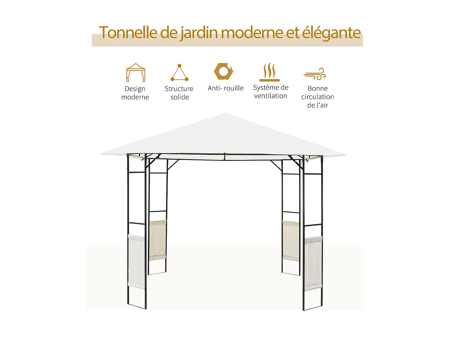 Tonnelle barnum pavillon de jardin dim. 3L x 3l x 2,6H m métal époxy toile polyester haute densité crème