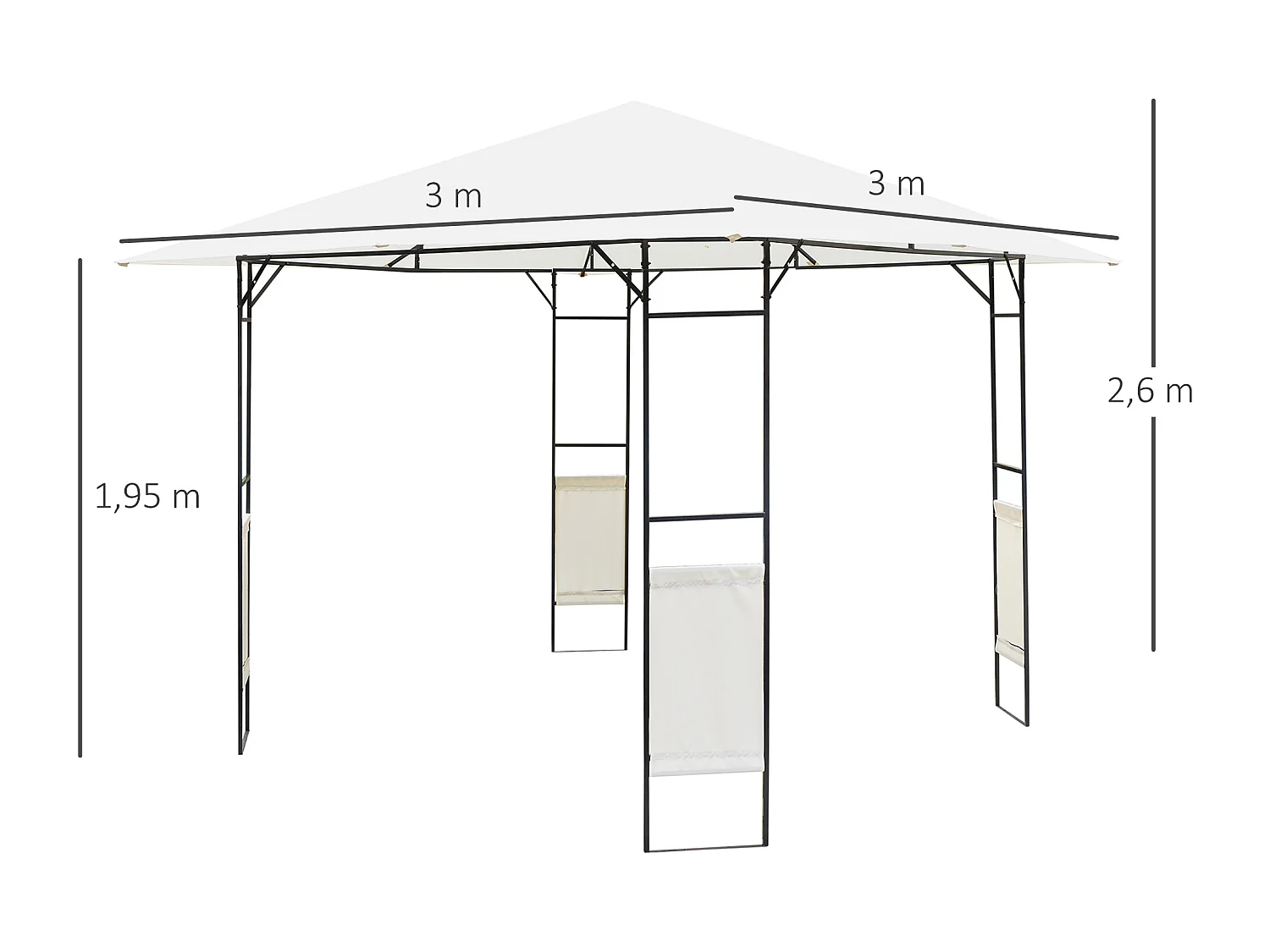 Tonnelle barnum pavillon de jardin dim. 3L x 3l x 2,6H m métal époxy toile polyester haute densité crème