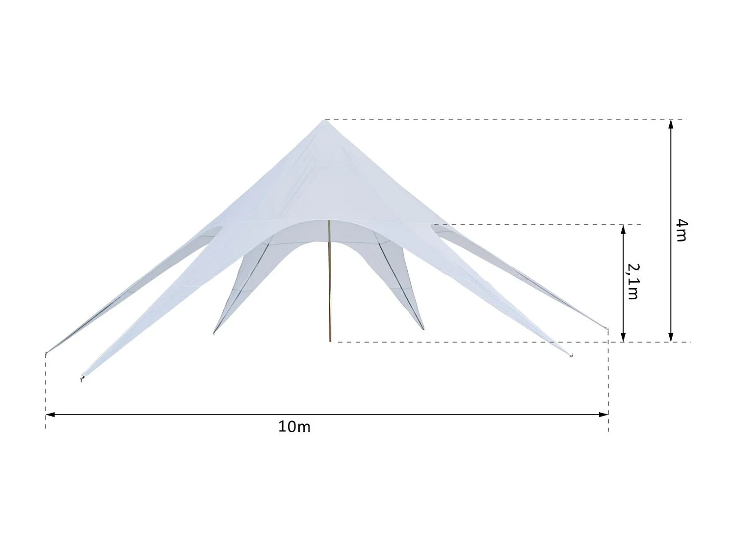 Tente de jardin XXL en étoile bâche anti-pluie voile d'ombrage toile de camping 10L x 10l x 4H m polyester haute densité 210D imperméable bleu clair