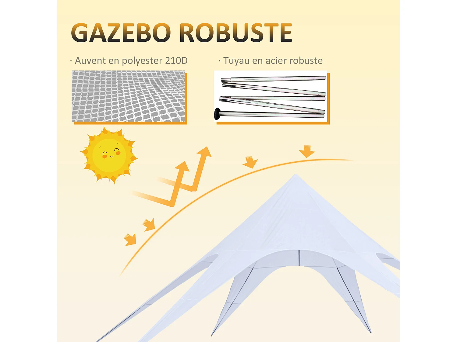 Tente de jardin XXL en étoile bâche anti-pluie voile d'ombrage toile de camping 10L x 10l x 4H m polyester haute densité 210D imperméable bleu clair