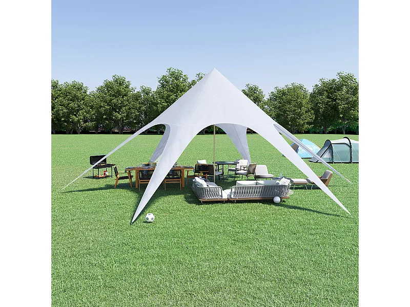 Tente de jardin XXL en étoile bâche anti-pluie voile d'ombrage toile de camping 10L x 10l x 4H m polyester haute densité 210D imperméable bleu clair