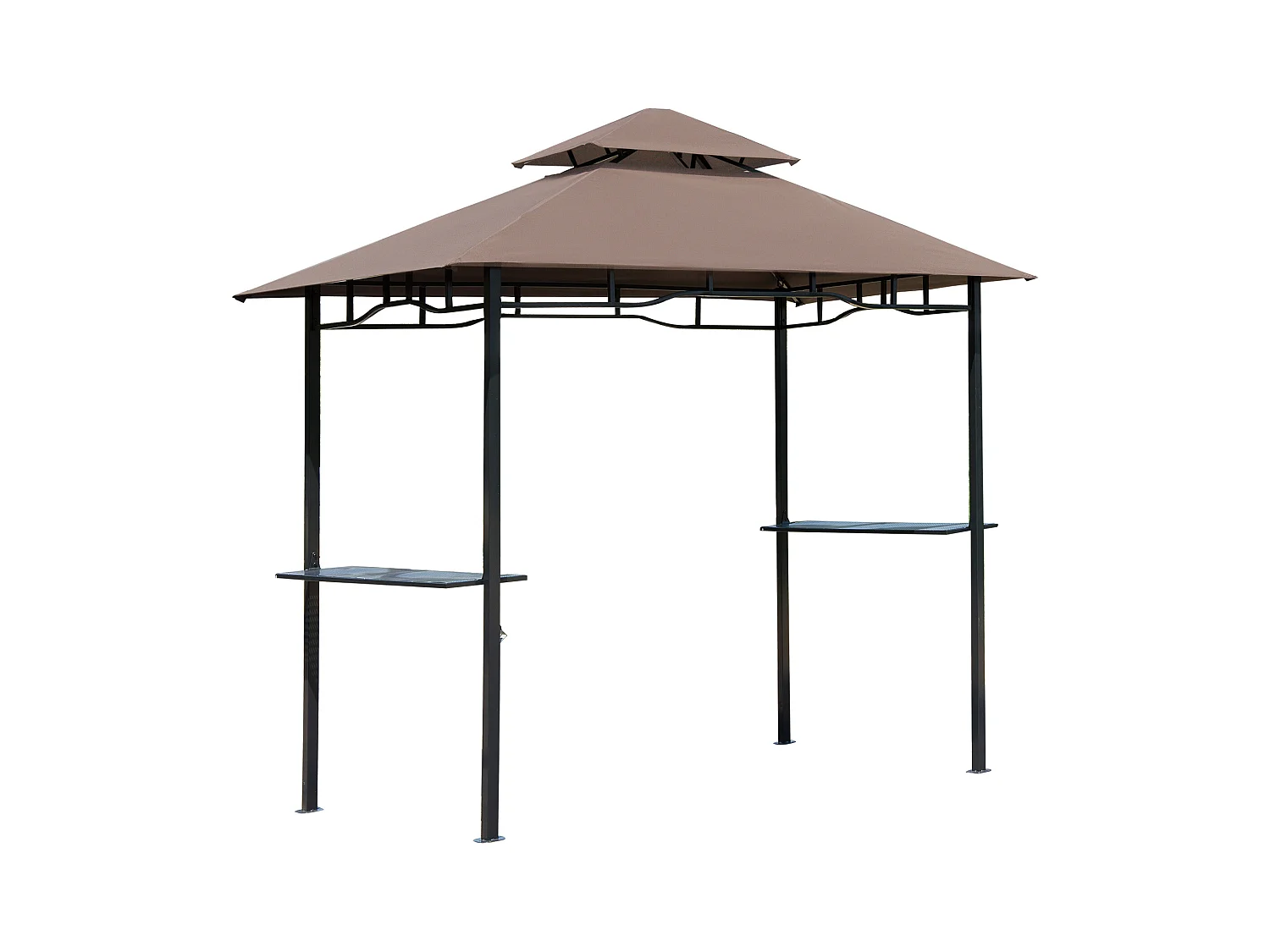Pavillon abri tonnelle de jardin pour barbecue double toit 2 tablettes incluses tissu polyester acier 2,45 x 1,48 x 2,55 m chocolat