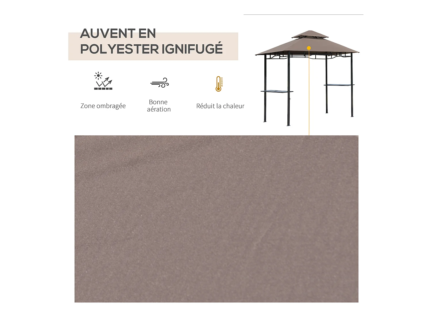 Pavillon abri tonnelle de jardin pour barbecue double toit 2 tablettes incluses tissu polyester acier 2,45 x 1,48 x 2,55 m chocolat