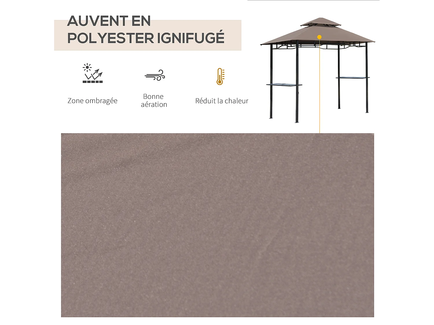 Pavillon abri tonnelle de jardin pour barbecue double toit 2 tablettes incluses tissu polyester acier 2,45 x 1,48 x 2,55 m chocolat