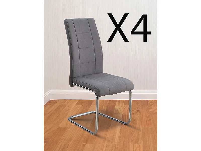 Lot de 4 chaises de salle à manger en jarama gris avec pieds coloris chromé - Longueur 44 x profondeur 61 x hauteur 100 cm